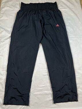 Vtg Adidas Track Pants Womens Med Y2k Black Pink Zip leg Loose  Athleisure